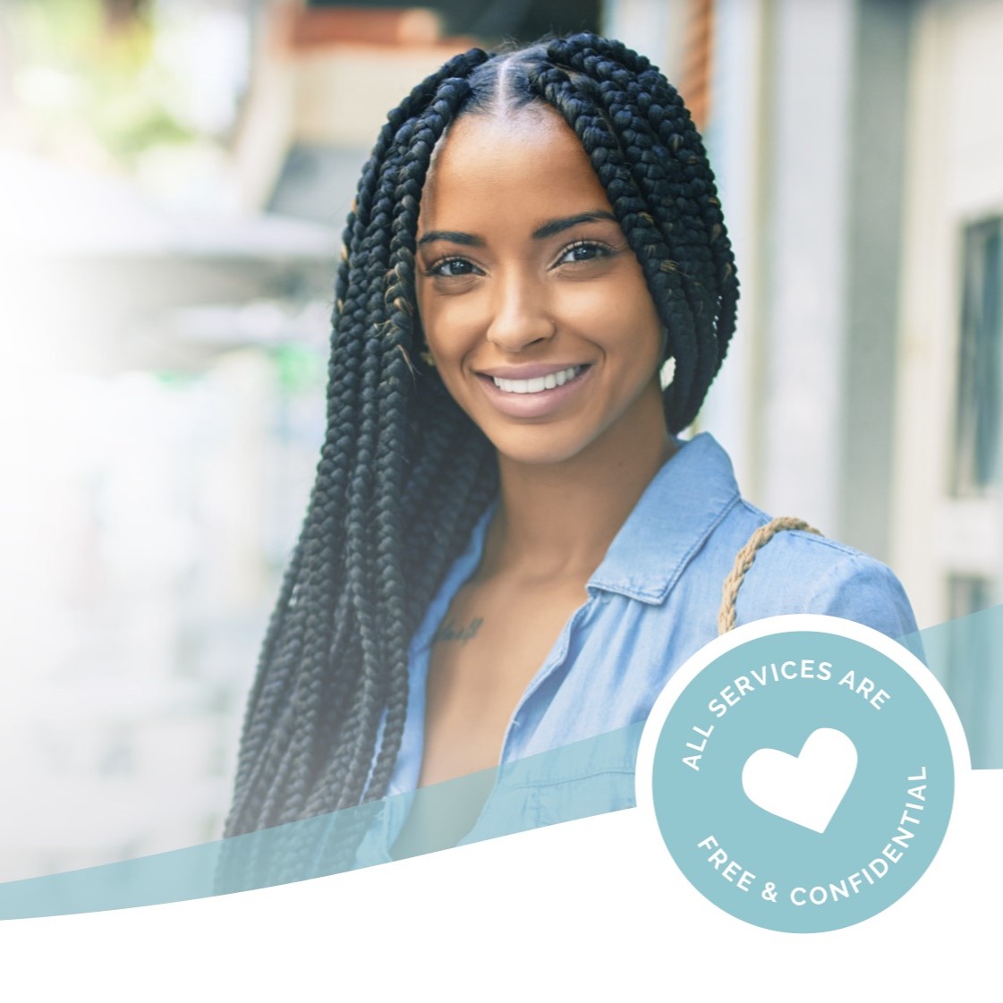 All Services are Free & Confidential A woman smiling because she knows All Pregnancy Services are Free & Confidential at Choices Resource Center in Hampstead, North Carolina